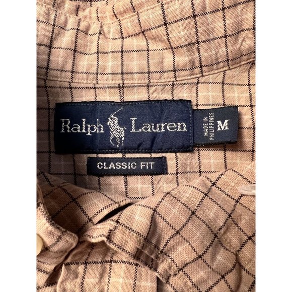 Ralph Lauren Mens Medium Brown Plaid Button Down Shirt with Multicolor Logo - Picture 3 of 3
